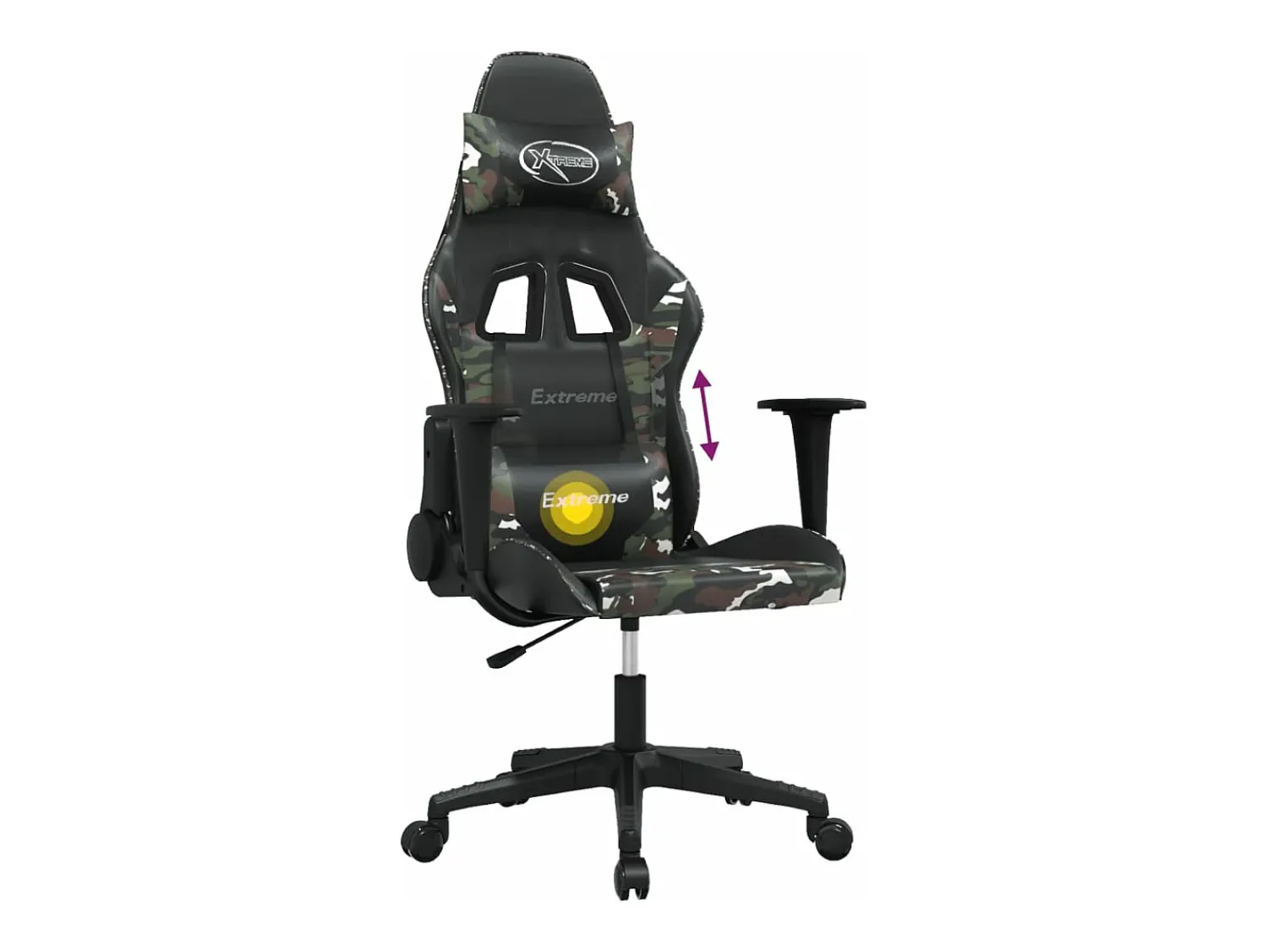vidaxl Cadeira gaming massagens couro artificial preto e camuflagem Multicor