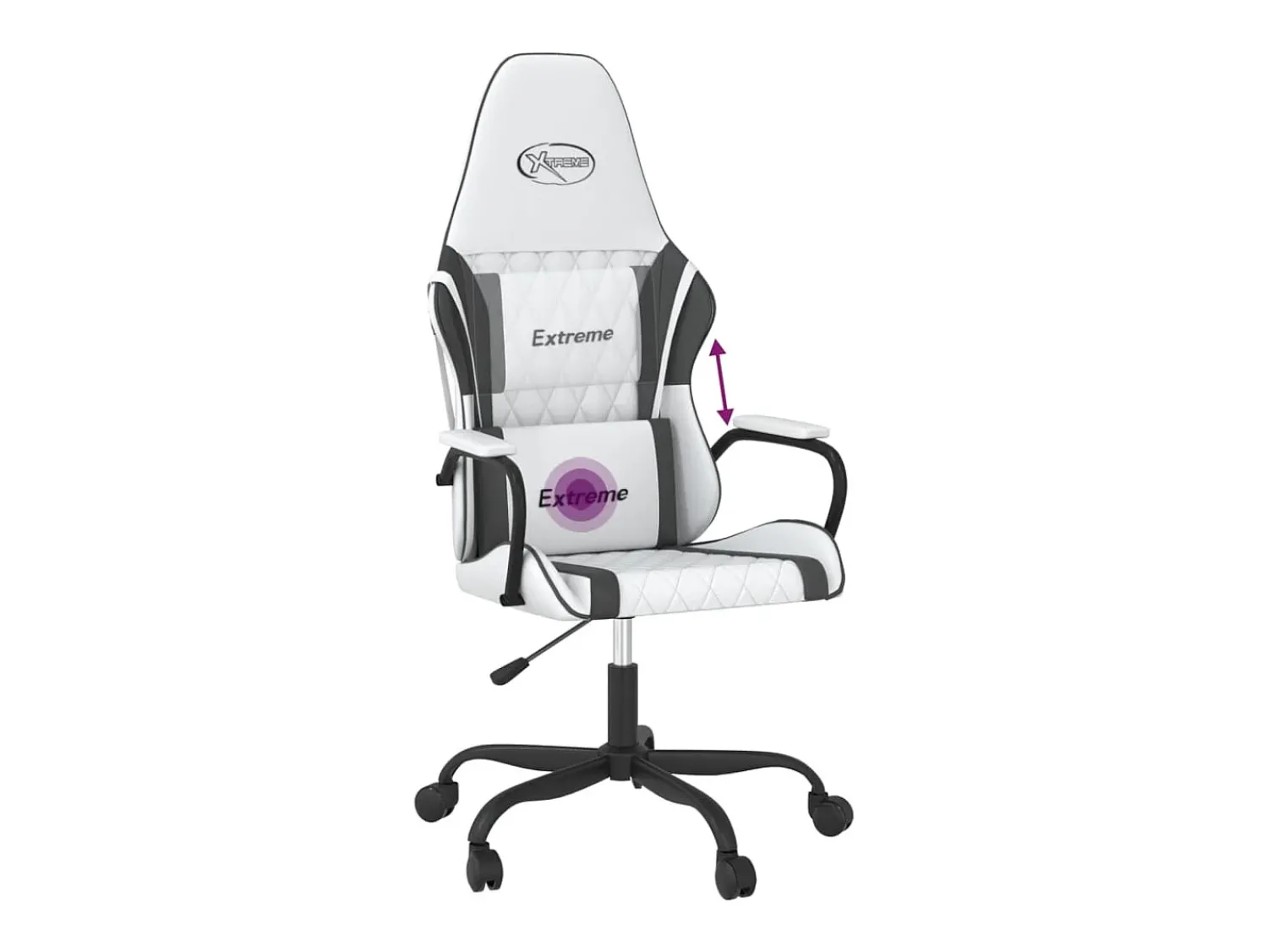 Poltrona*vidaxl Cadeira gaming massagens couro artificial e preto Branco