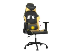 vidaxl Cadeira gaming massagens couro artificial preto e^ Poltrona