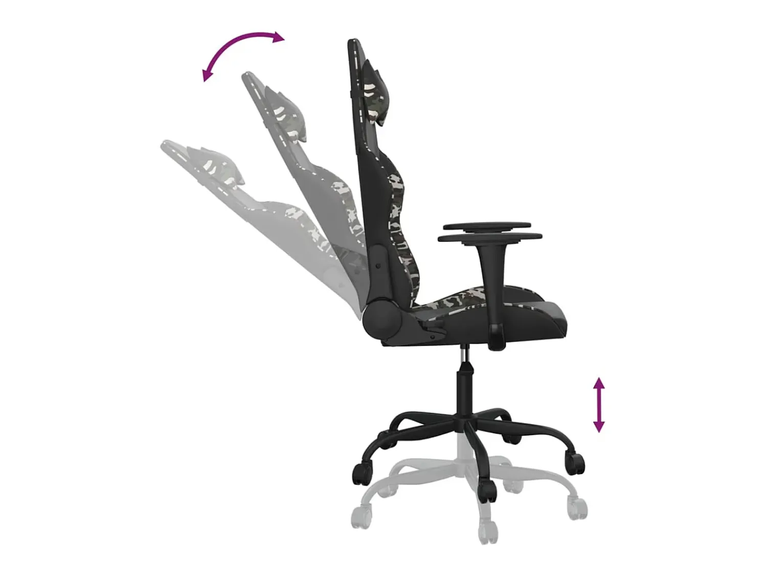 Poltrona|vidaxl Cadeira gaming massagens couro artificial preto e camuflagem Multicor