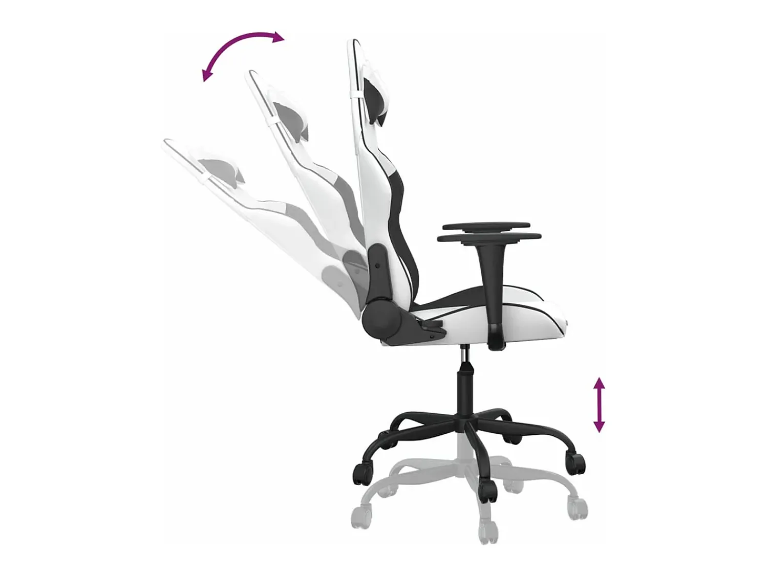 Poltrona|vidaxl Cadeira gaming massagens couro artificial e preto Branco