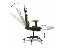 vidaxl Cadeira gaming massagens c/ apoio pés couro artif. Ouro/Preto Dourado