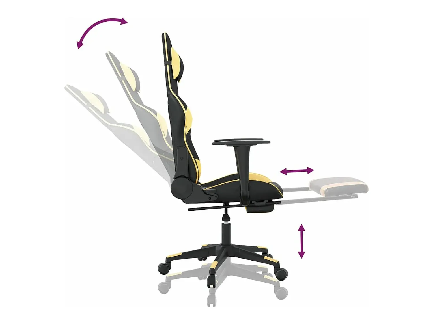 vidaxl Cadeira gaming massagens c/ apoio pés couro artif. Ouro/Preto Dourado