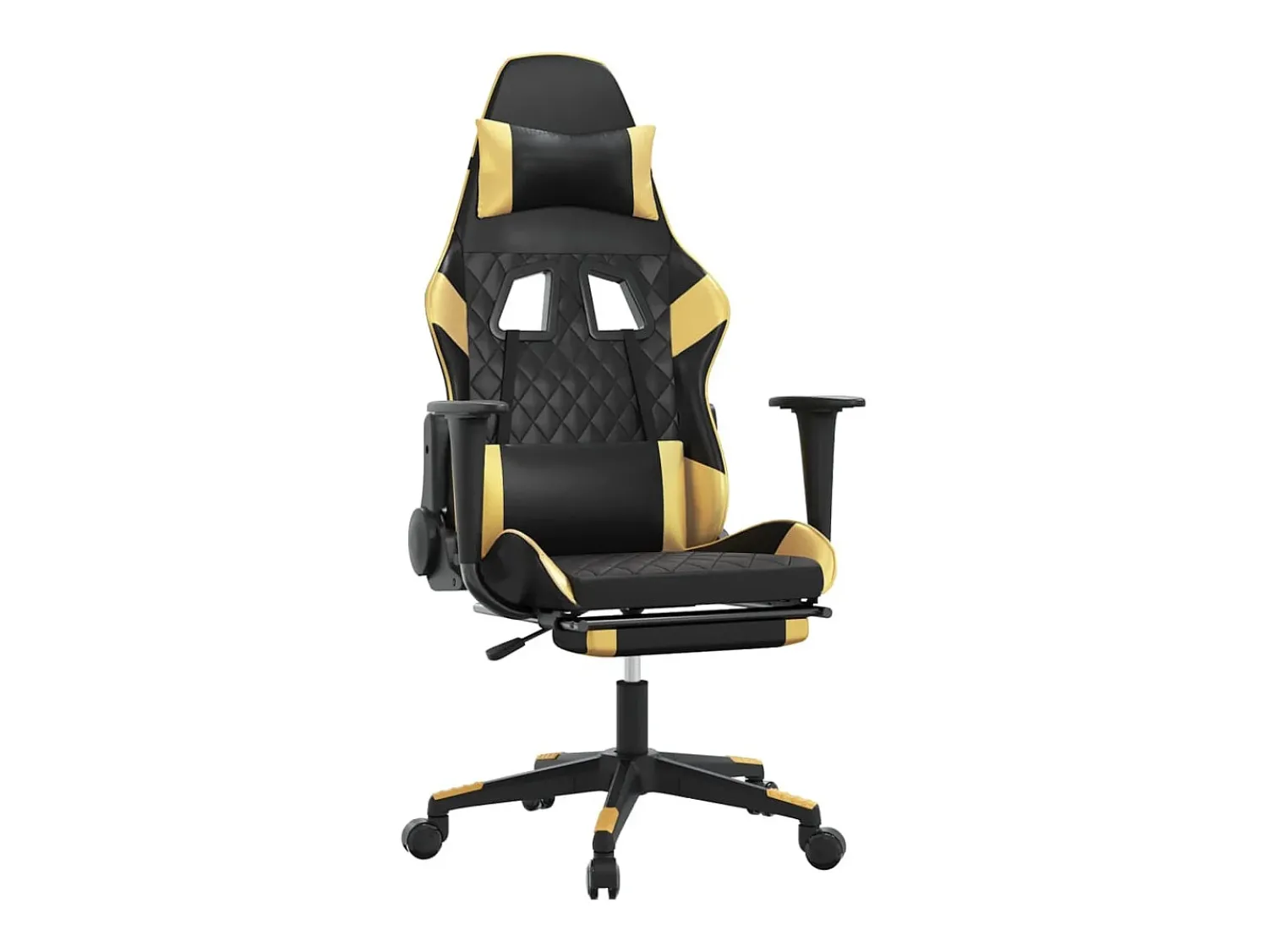 vidaxl Cadeira gaming massagens c/ apoio pés couro artif. Ouro/Preto Dourado