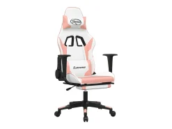 Poltrona*vidaxl Cadeira gaming massagens c/ apoio pés couro artif. branco/ Rosa
