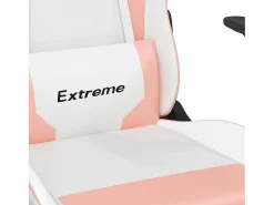 Poltrona*vidaxl Cadeira gaming massagens c/ apoio pés couro artif. branco/ Rosa