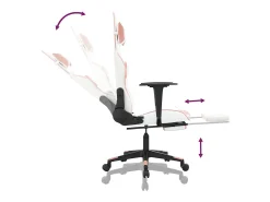 Poltrona*vidaxl Cadeira gaming massagens c/ apoio pés couro artif. branco/ Rosa
