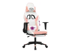 Poltrona*vidaxl Cadeira gaming massagens c/ apoio pés couro artif. branco/ Rosa