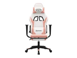 Poltrona*vidaxl Cadeira gaming massagens c/ apoio pés couro artif. branco/ Rosa