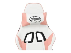 Poltrona*vidaxl Cadeira gaming massagens c/ apoio pés couro artif. branco/ Rosa