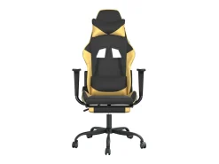 Poltrona*vidaxl Cadeira gaming massagens c/ apoio pés couro artif. Ouro/Preto Dourado