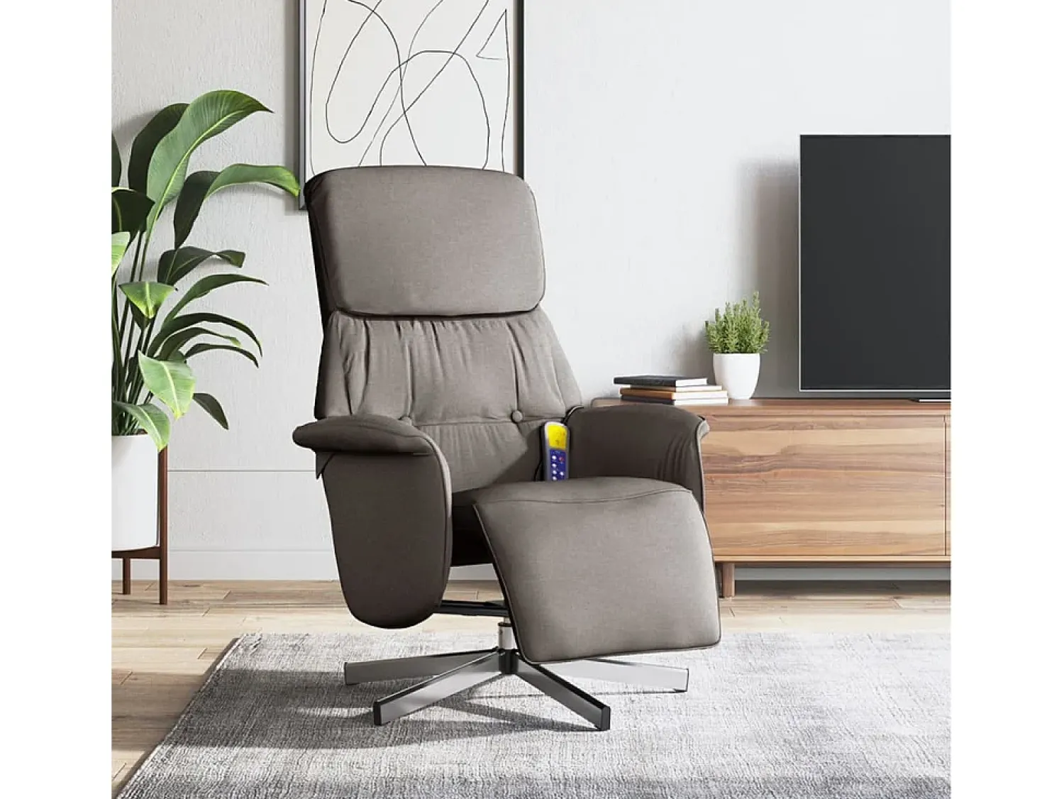 Poltrona| Cadeira massagens reclin. com apoio pés tecido cinza-acastanhado SHL73490 Taupe