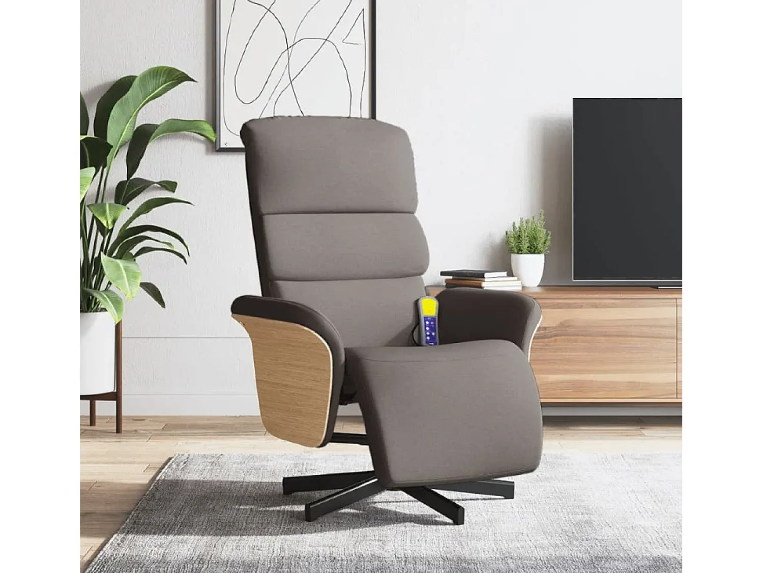 Cadeira massagens reclin. com apoio pés tecido cinza-acastanhado SHL512810^ Poltrona