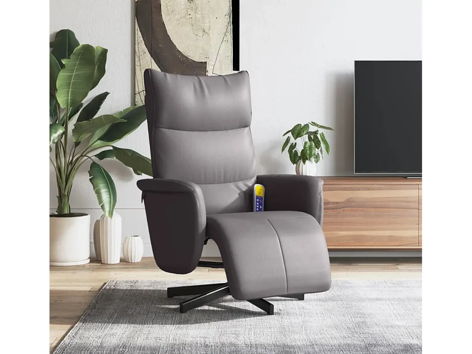 Cadeira massagens reclinável comapoio pés couro artificial cinza SHL680722^ Poltrona