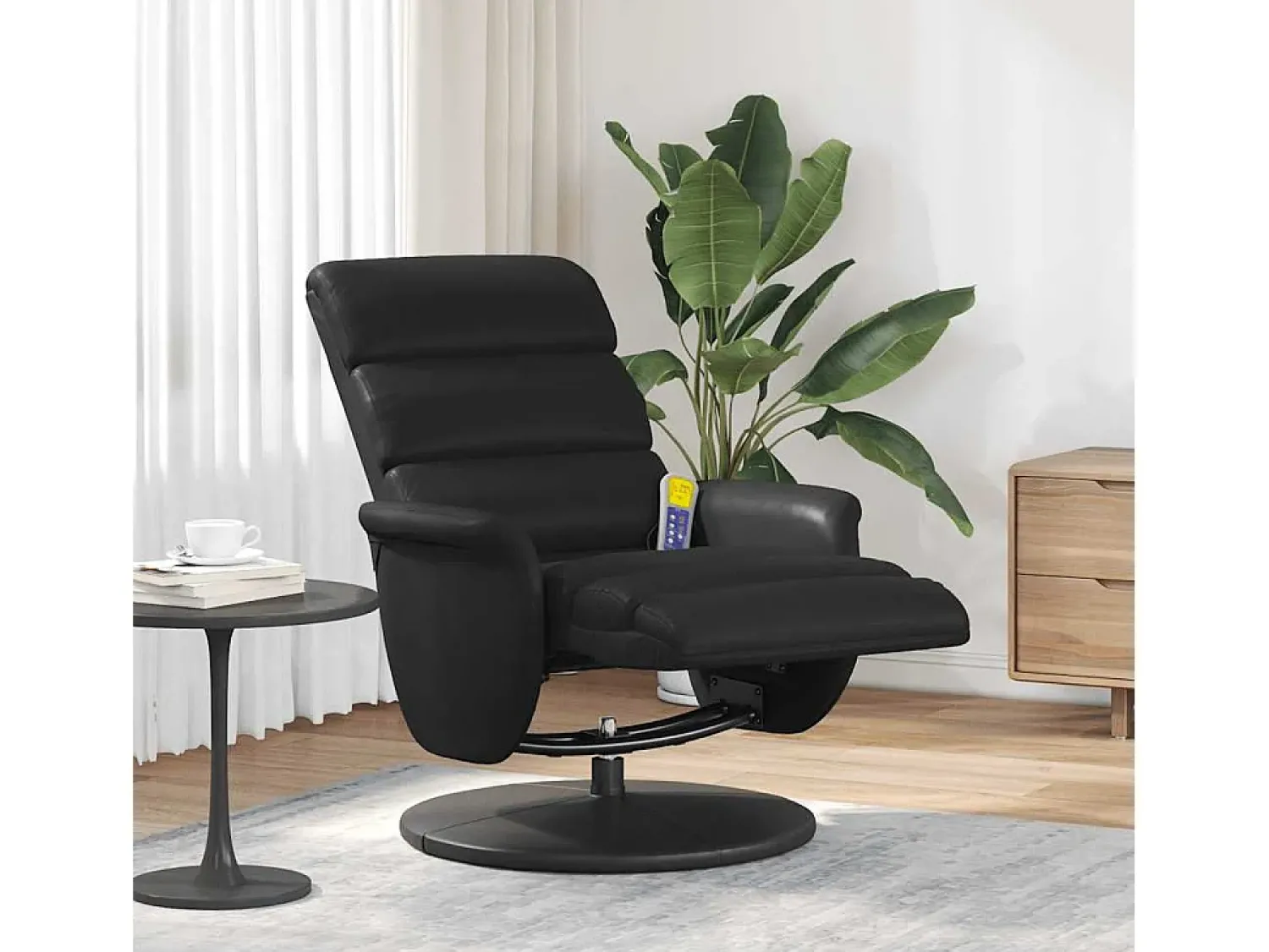 Poltrona| Cadeira massagens reclinável comapoio pés couro artificial SHL80070 Preto
