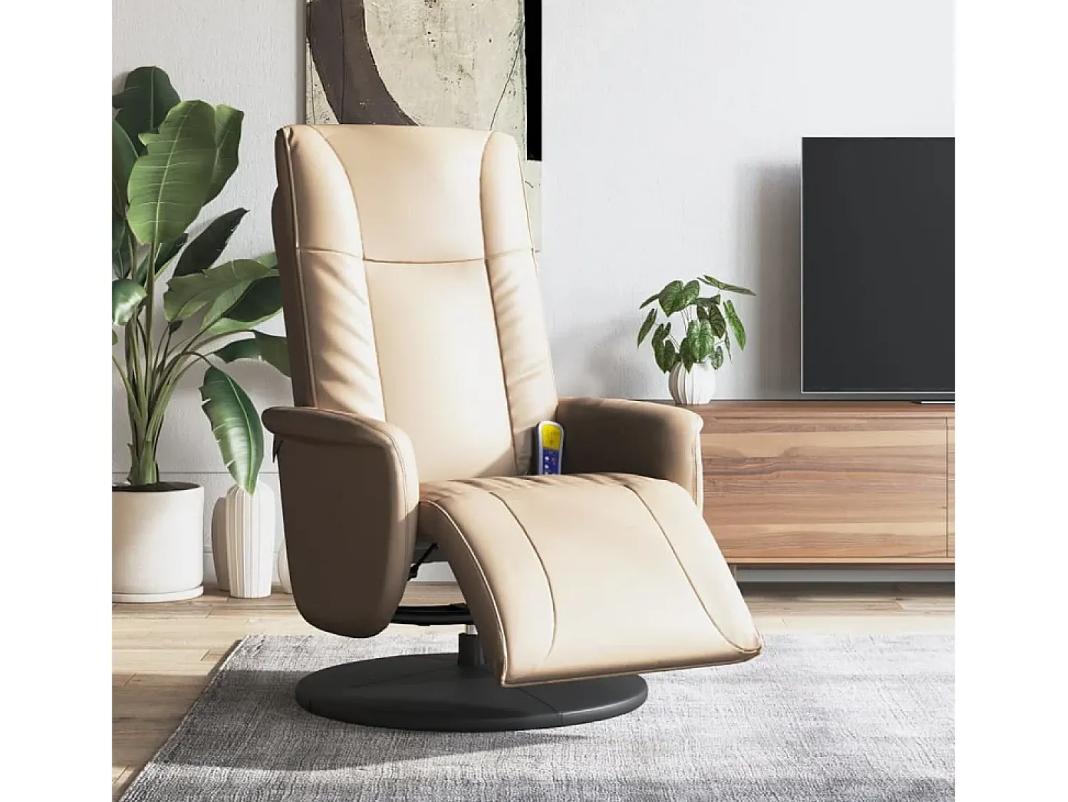 Poltrona| Cadeira massagens reclinável comapoio pés couro arti. cappuccino SHL611280 Castanho