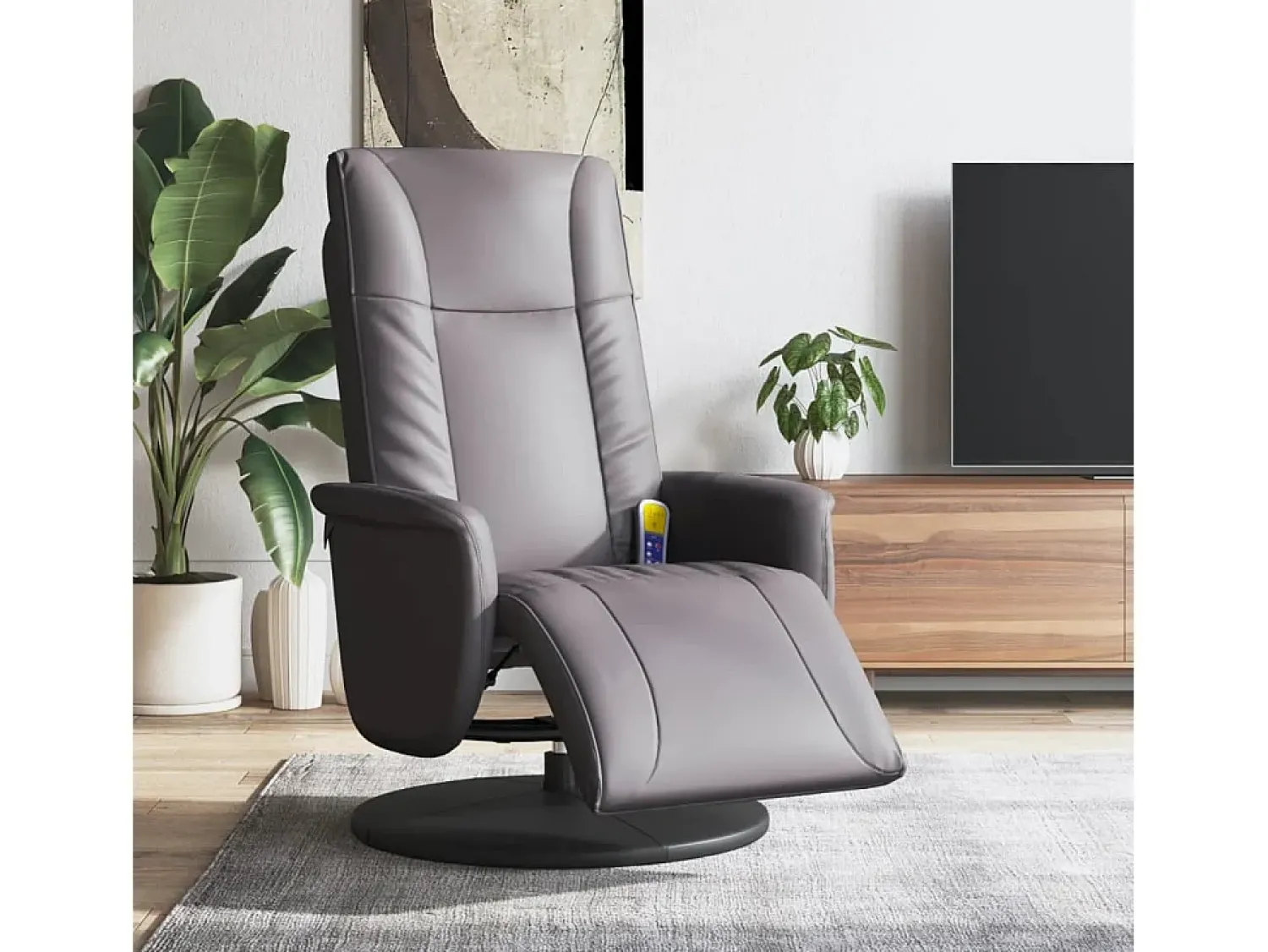 Poltrona| Cadeira massagens reclinável comapoio pés couro artificial cinza SHL999059 Cinzento