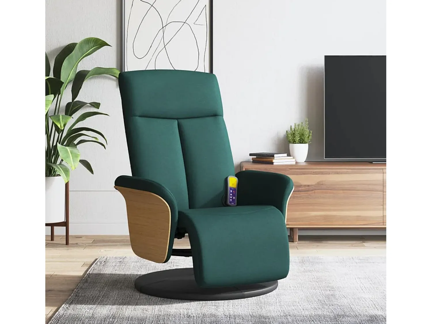 Poltrona* Cadeira massagens reclinável com apoio pés tecido verde-escuro SHL932236 Verde pinho