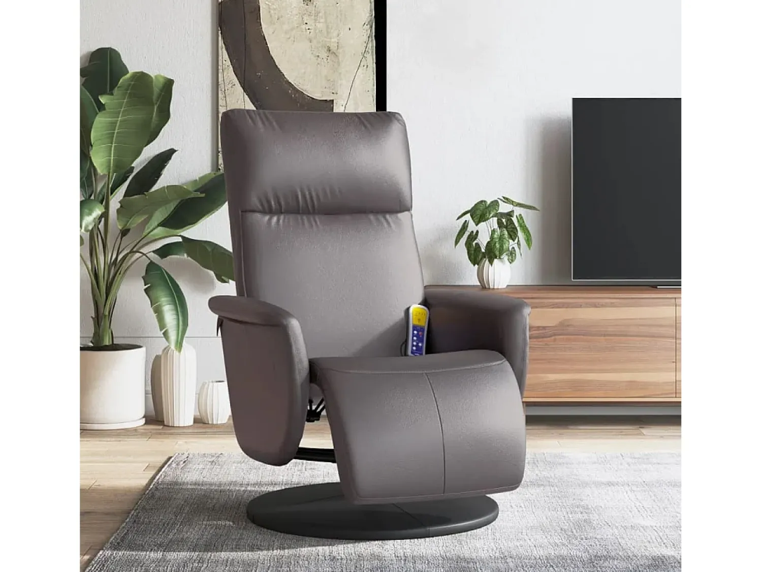 Poltrona| Cadeira massagens reclinável comapoio pés couro artificial cinza SHL2799 Cinzento
