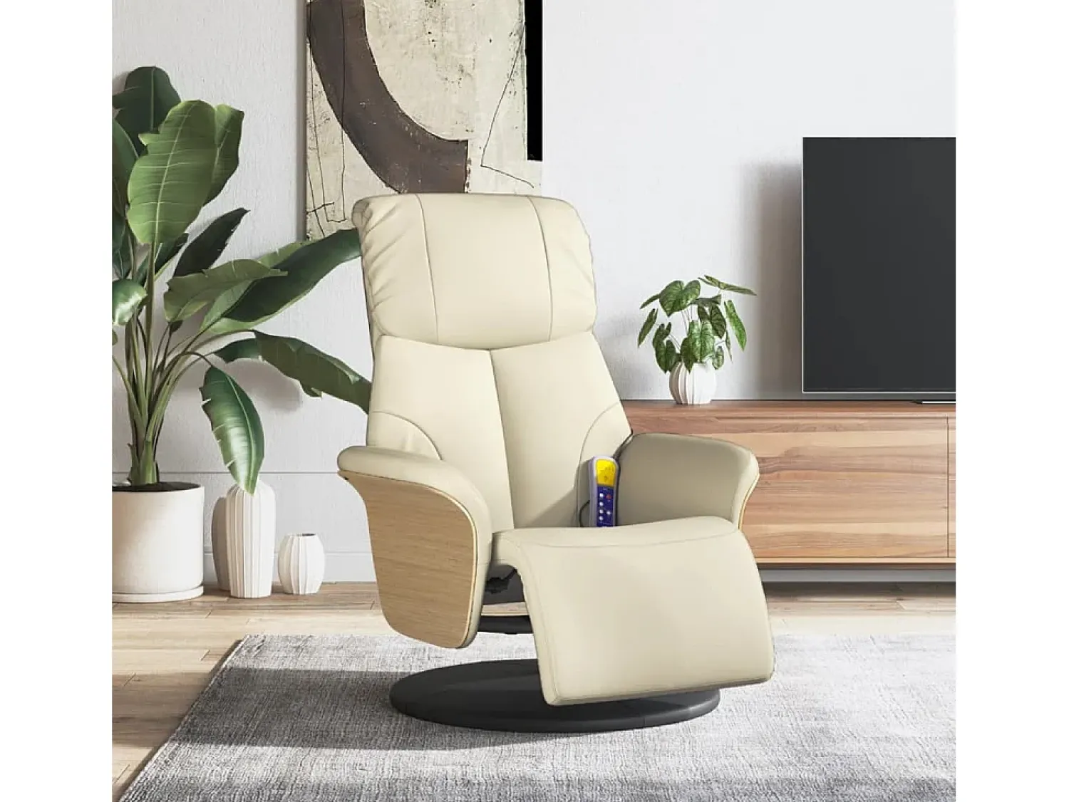 Poltrona* Cadeira massagens reclinável comapoio pés couro artificial SHL132072 Creme