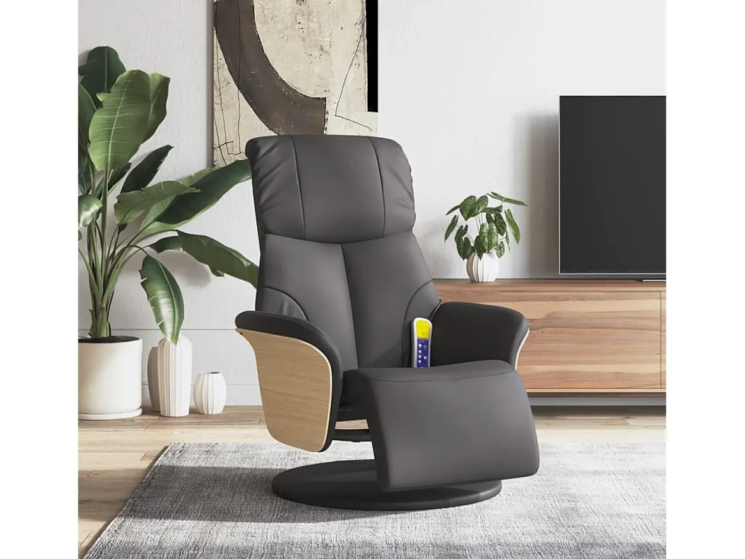 Poltrona* Cadeira massagens reclinável comapoio pés couro artificial cinza SHL36453 Cinzento
