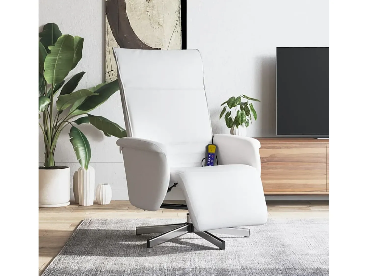 Discount Cadeira massagens reclinável comapoio pés couro artif. SHL700040 Branco