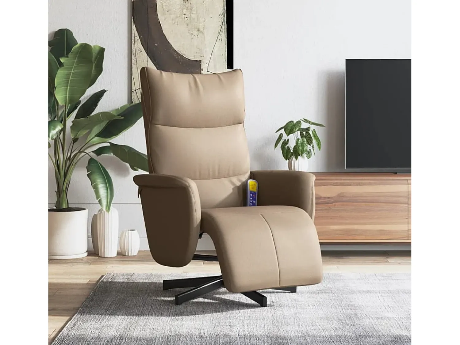 Poltrona| Cadeira massagens reclinável comapoio pés couro arti. cappuccino SHL623107 Castanho