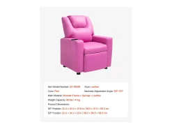 Cadeira Reclinável SucceBuy para Crianças, Cadeira Relaxante Ergonómica, com Porta-Copos e Bolsos, Encosto Ajustável de 101° a 121°, para Quartos Infantis,^ Poltrona