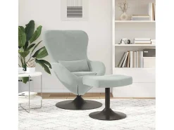 Poltrona* Cadeira Relax | Cadeira com Puff Cinzento-claro 63x73x90 cm Veludo SHL26587 Cinzento claro