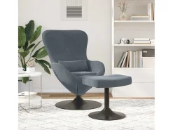 Poltrona* Cadeira Relax | Cadeira com Puff Cinzento escuro 63x73x90 cm Veludo SHL957806 Cinza antracite