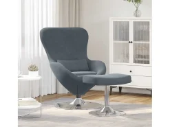 Poltrona* Cadeira Relax | Cadeira com Puff Cinzento escuro 63x73x90 cm Veludo SHL957806 Cinza antracite