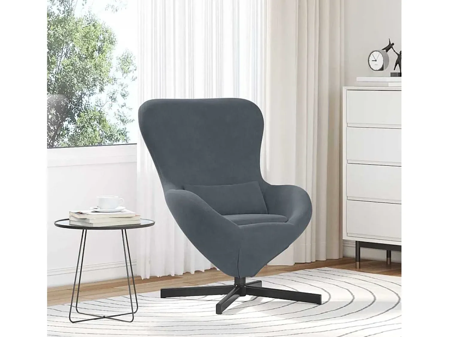 New Cadeira Relax | Cadeira ovo Cinza Escuro 63x73x90 cm Veludo SHL387820 Cinzento