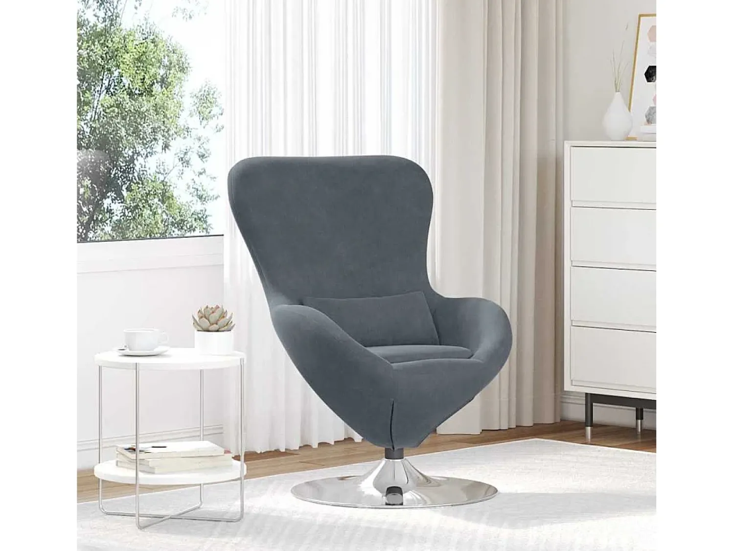 Discount Cadeira Relax | Cadeira ovo escuro 63x73x90 cm Veludo SHL236360 Cinzento