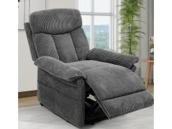 Online DripeX Cadeira relax de veludo cotelê com elevador elétrico, controle remoto, bolso lateral, regulável 90°-160°, Carga máxima de 150 kg, Cinza Cinzento