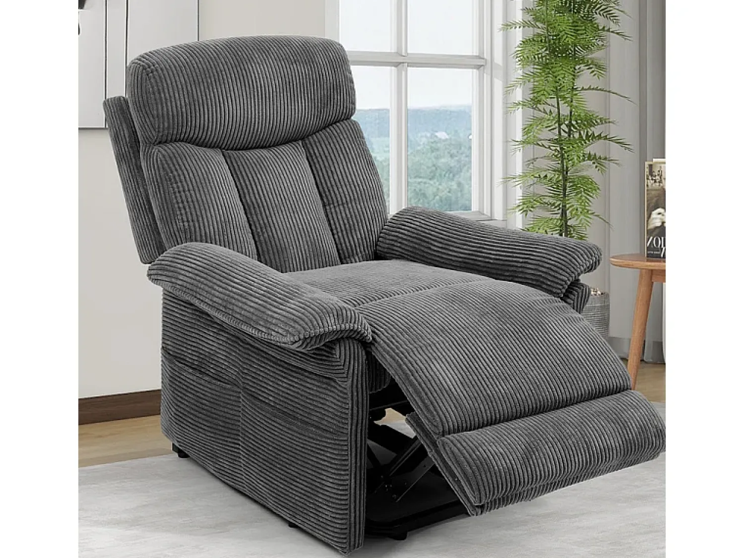 Online DripeX Cadeira relax de veludo cotelê com elevador elétrico, controle remoto, bolso lateral, regulável 90°-160°, Carga máxima de 150 kg, Cinza Cinzento