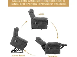 Online DripeX Cadeira relax de veludo cotelê com elevador elétrico, controle remoto, bolso lateral, regulável 90°-160°, Carga máxima de 150 kg, Cinza Cinzento