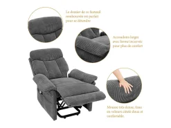 Online DripeX Cadeira relax de veludo cotelê com elevador elétrico, controle remoto, bolso lateral, regulável 90°-160°, Carga máxima de 150 kg, Cinza Cinzento