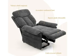 Online DripeX Cadeira relax de veludo cotelê com elevador elétrico, controle remoto, bolso lateral, regulável 90°-160°, Carga máxima de 150 kg, Cinza Cinzento