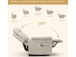 Poltrona|DripeX Cadeira relax de veludo cotelê com elevador elétrico, controle remoto, bolso lateral, regulável 90°-160°, Bege