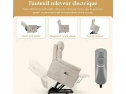 Poltrona|DripeX Cadeira relax de veludo cotelê com elevador elétrico, controle remoto, bolso lateral, regulável 90°-160°, Bege