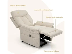 Poltrona|DripeX Cadeira relax de veludo cotelê com elevador elétrico, controle remoto, bolso lateral, regulável 90°-160°, Bege