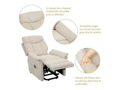 Poltrona|DripeX Cadeira relax de veludo cotelê com elevador elétrico, controle remoto, bolso lateral, regulável 90°-160°, Bege