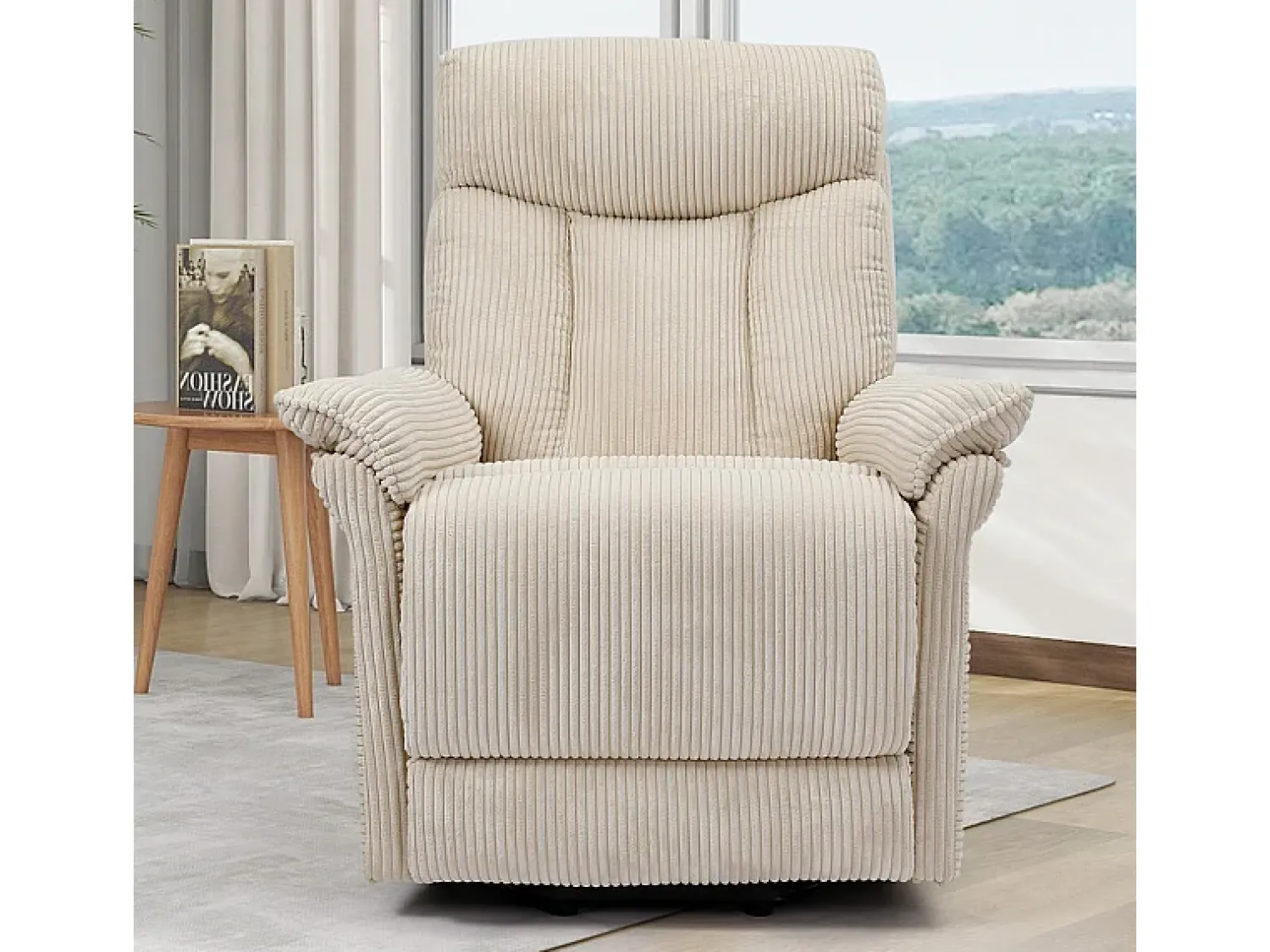 Poltrona|DripeX Cadeira relax de veludo cotelê com elevador elétrico, controle remoto, bolso lateral, regulável 90°-160°, Bege