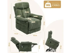 Sale DripeX Cadeira relax de veludo cotelê com elevador elétrico, controle remoto, bolso lateral, regulável 90°-160°, Verde