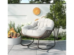 Poltrona* Cadeira relaxante, Cadeira de baloiço simples em vime, Cadeira em vime tecida à mão, Vime, Tecido impermeável, , 90 x 105 x 80 cm Bege