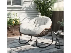 Poltrona* Cadeira relaxante, Cadeira de baloiço simples em vime, Cadeira em vime tecida à mão, Vime, Tecido impermeável, , 90 x 105 x 80 cm Bege