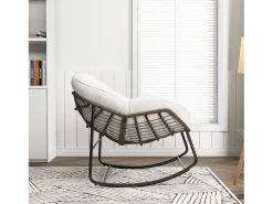 Poltrona* Cadeira relaxante, Cadeira de baloiço simples em vime, Cadeira em vime tecida à mão, Vime, Tecido impermeável, , 90 x 105 x 80 cm Bege