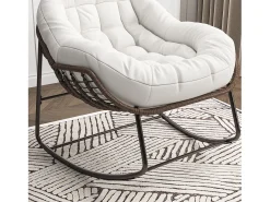Poltrona* Cadeira relaxante, Cadeira de baloiço simples em vime, Cadeira em vime tecida à mão, Vime, Tecido impermeável, , 90 x 105 x 80 cm Bege