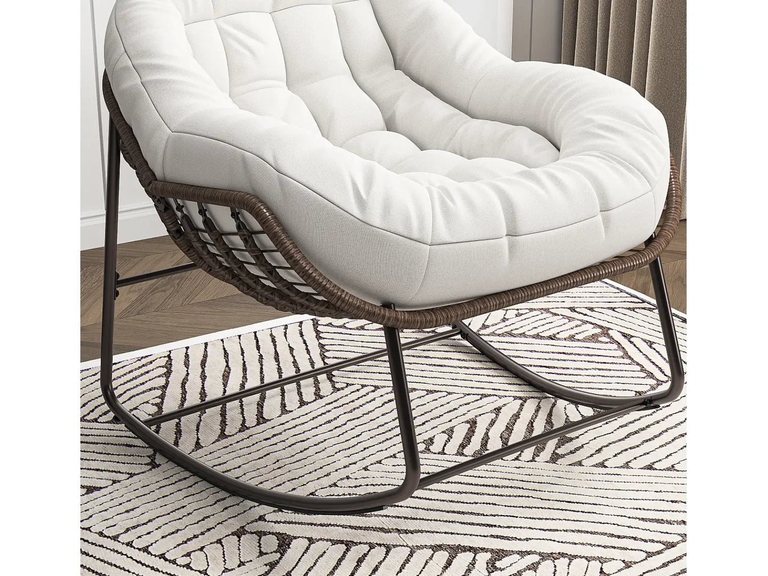 Poltrona* Cadeira relaxante, Cadeira de baloiço simples em vime, Cadeira em vime tecida à mão, Vime, Tecido impermeável, , 90 x 105 x 80 cm Bege