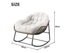 Poltrona* Cadeira relaxante, Cadeira de baloiço simples em vime, Cadeira em vime tecida à mão, Vime, Tecido impermeável, , 90 x 105 x 80 cm Bege
